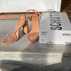 SCHUTZ. Never worn/in box. Geisy Block Heel/Toasted Nut. Size 9.5.